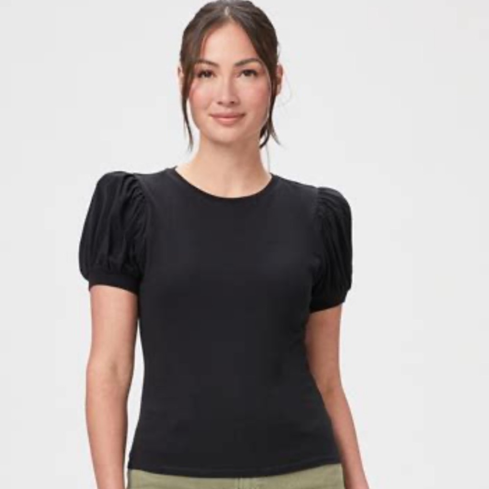 PAIGE "matcha" Black Puff Short Sleeve Top, New with tags, Never been worn